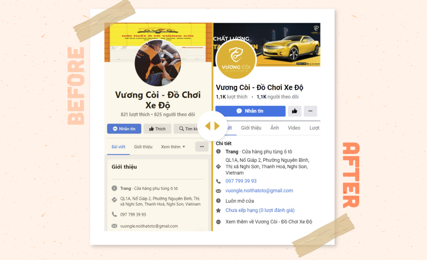 Facebook Fanpage “Vương Còi – Đồ chơi xe độ” đổi mới diện mạo với dịch vụ hỗ trợ truyền thông Đại lý của Tín Nghĩa